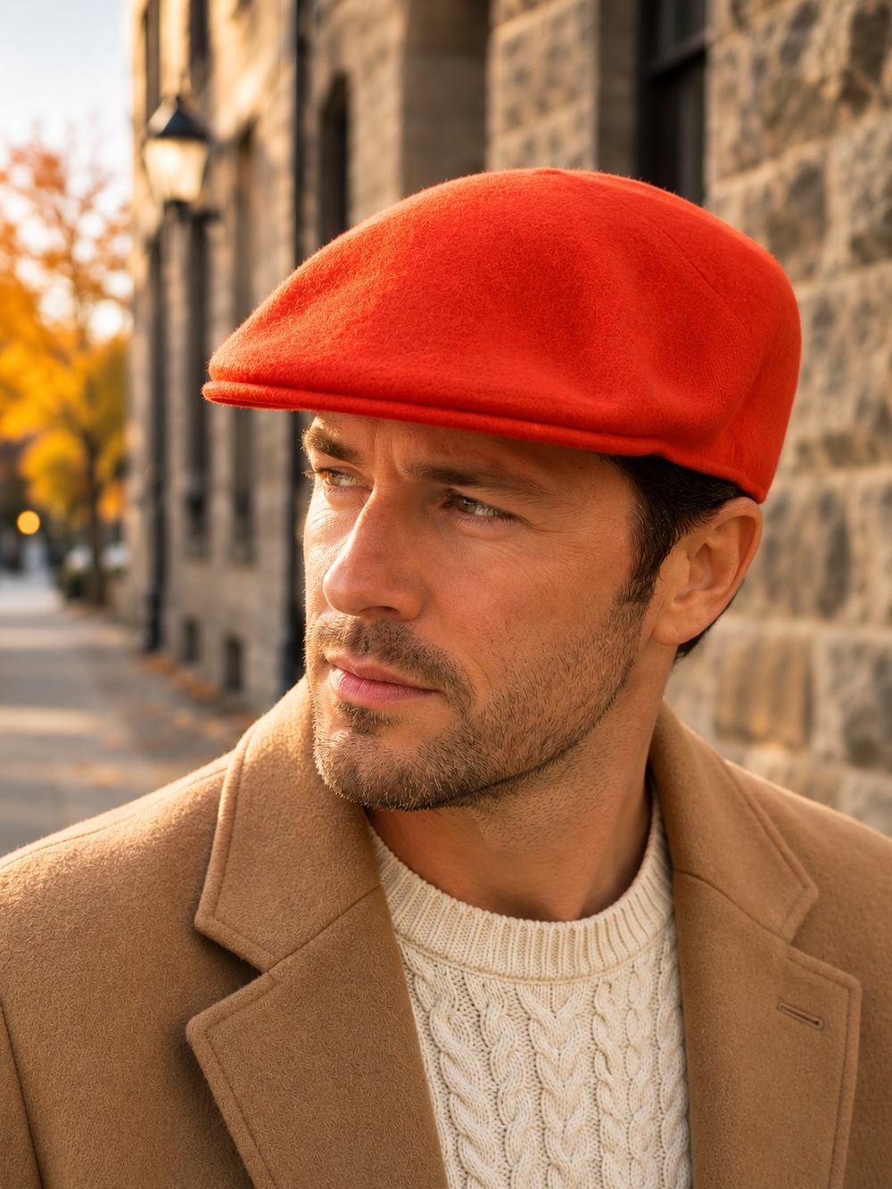 Kangol Wool 504 Orange Flat Cap Ivy Hat 100% Wool Men's M Approx